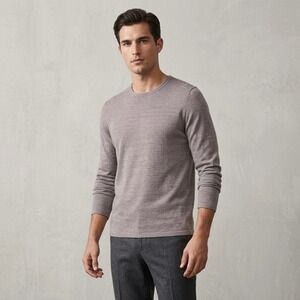 Theory Mens Filiep LS Lemair Linen Blend Sweater Taupe Brown G0483704 Small